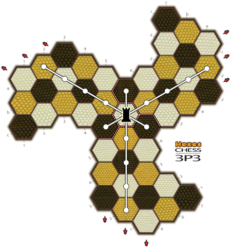 drawing of the 3P3 board with rook moves shown