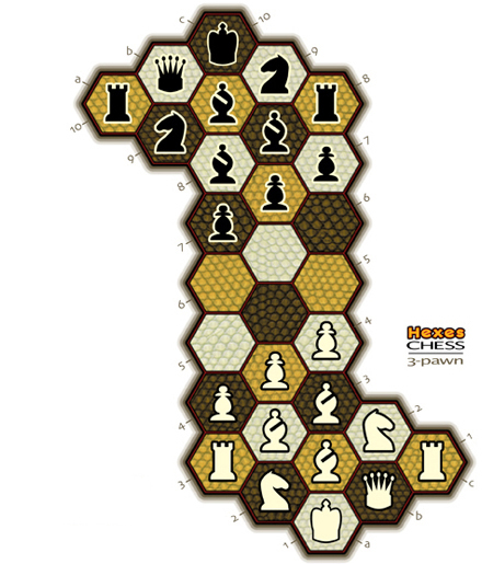 drawing of 3-pawn board with pieces set up