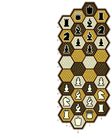 Illustration of Hexes 4-pawn chess for two players.