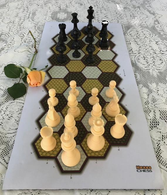 Photo of Hexes 4-Pawn chess for two players.