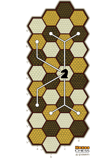 drawing of the 4-pawn board with knight moves shown