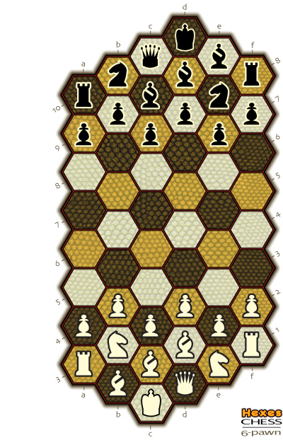 drawing of 6-pawn board with pieces set up