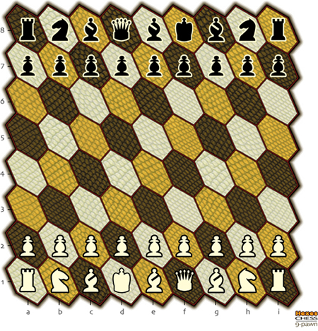 drawing of 9-pawn board with pieces set up